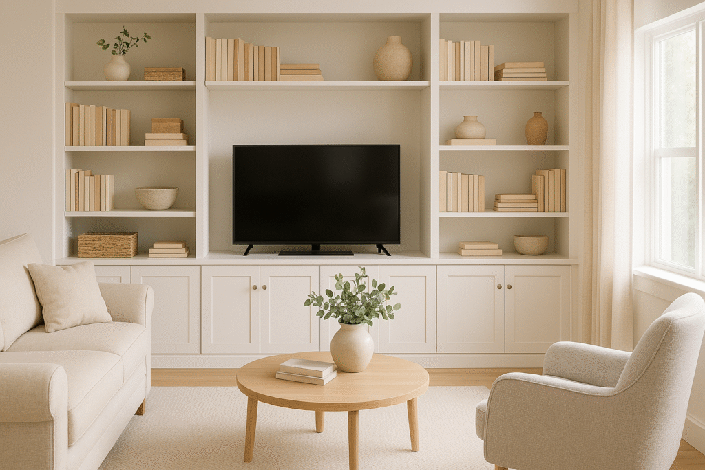 Smart living room zoning with custom shelving – home storage hacks for functional spaces